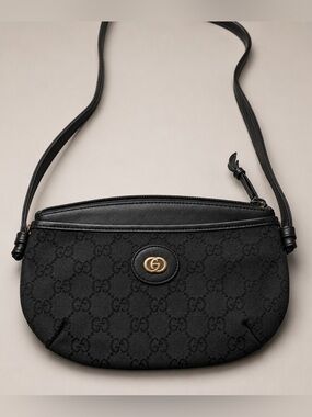 Gucci Black Monogram Crossbody with Gold-Tone Logo